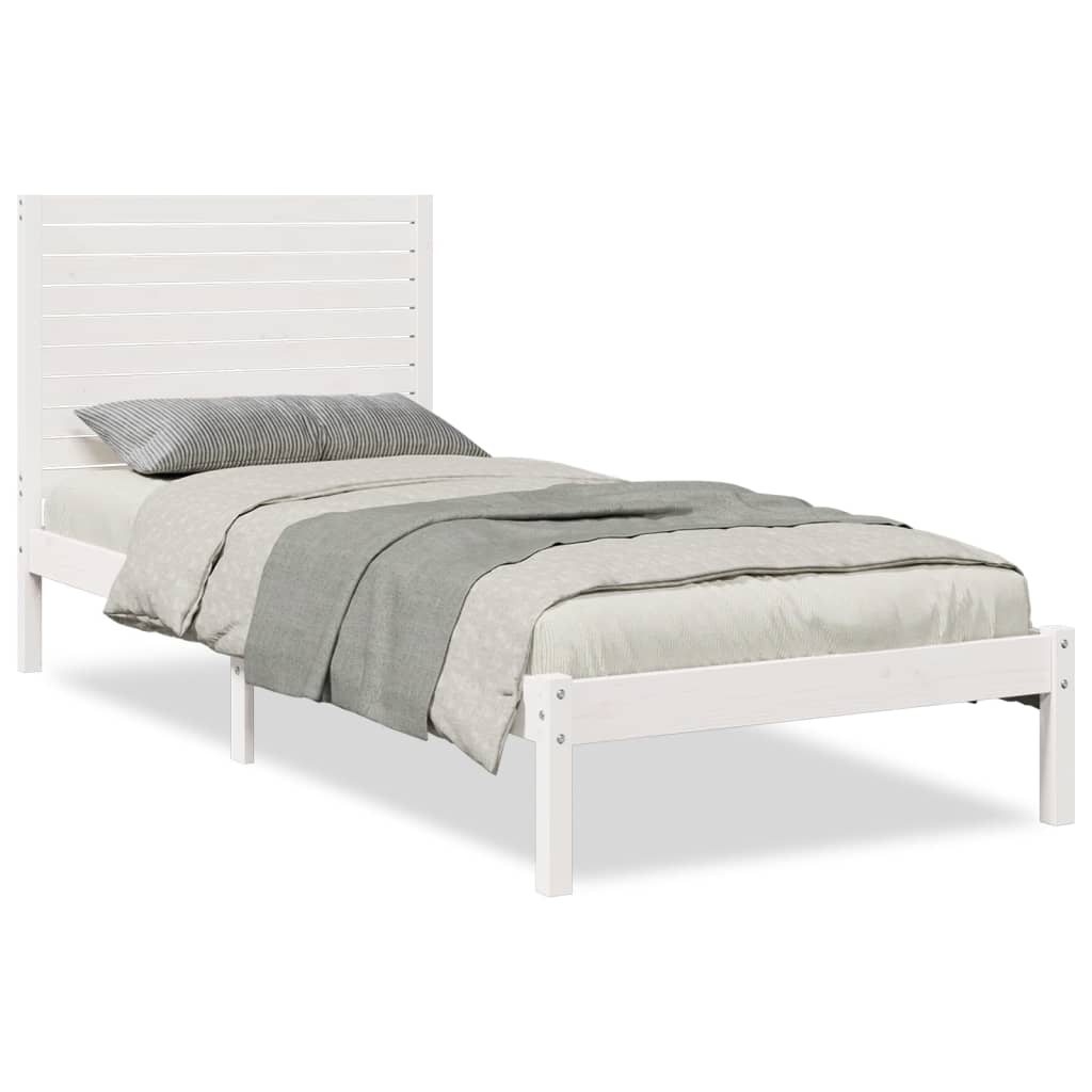 Sängram utan madrass extra lång vit 90x220 cm massivt trä