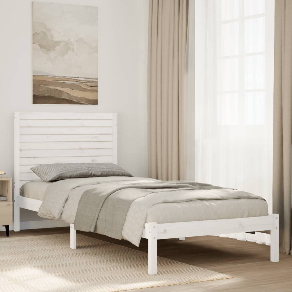 Sängram utan madrass extra lång vit 90x220 cm massivt trä