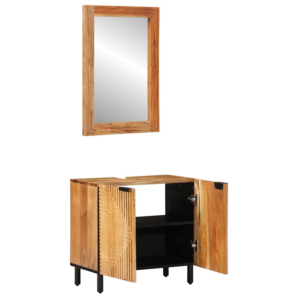 Badrumsskåpsset 2 st Naturlig 62 x 33 x 58 cm Massivt Akaciaträ