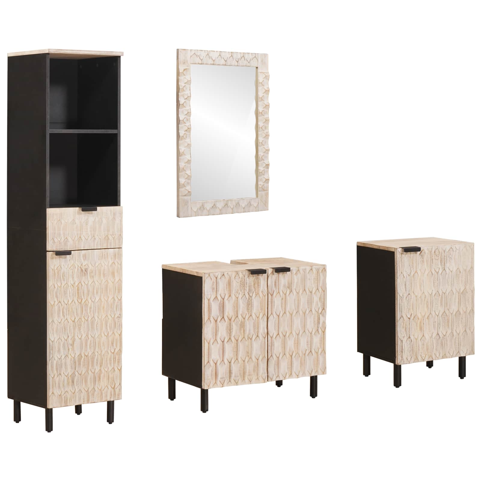 Badrum Set med låda 4 pcs Vit Tvätt Finish Massivt mangoträ