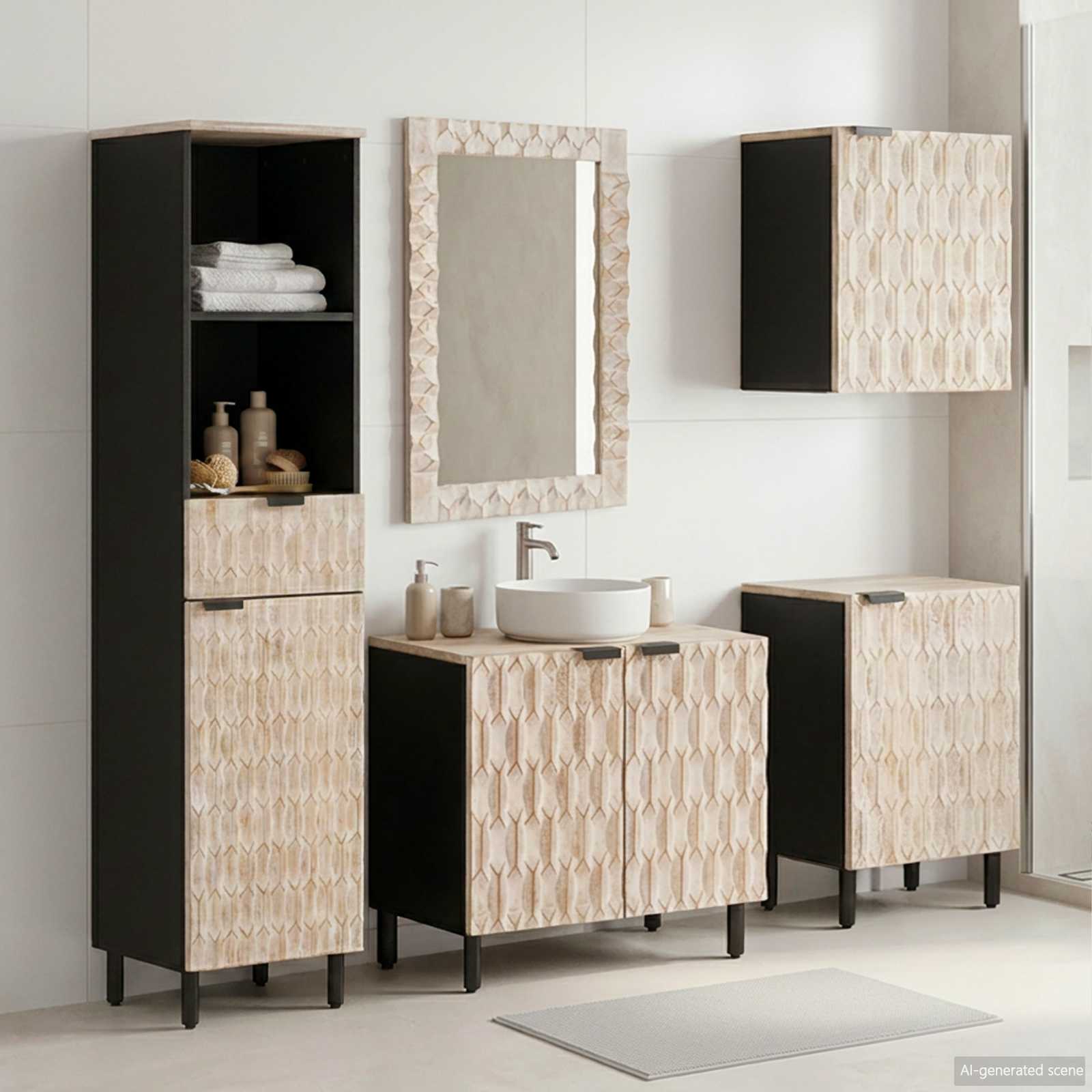 Badrum Set med låda 5 pcs Vit Tvätt Finish Massivt mangoträ