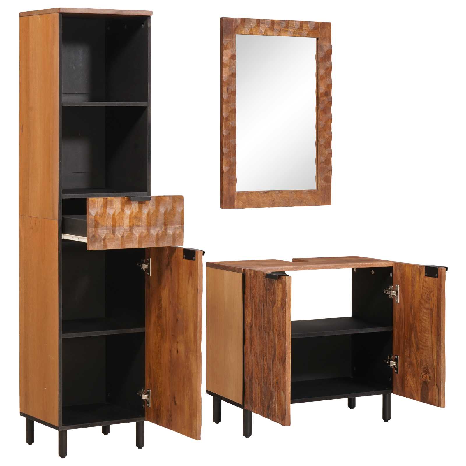 Badrum Set med låda 3 pcs Akaciabrun finish Massivt mangoträ