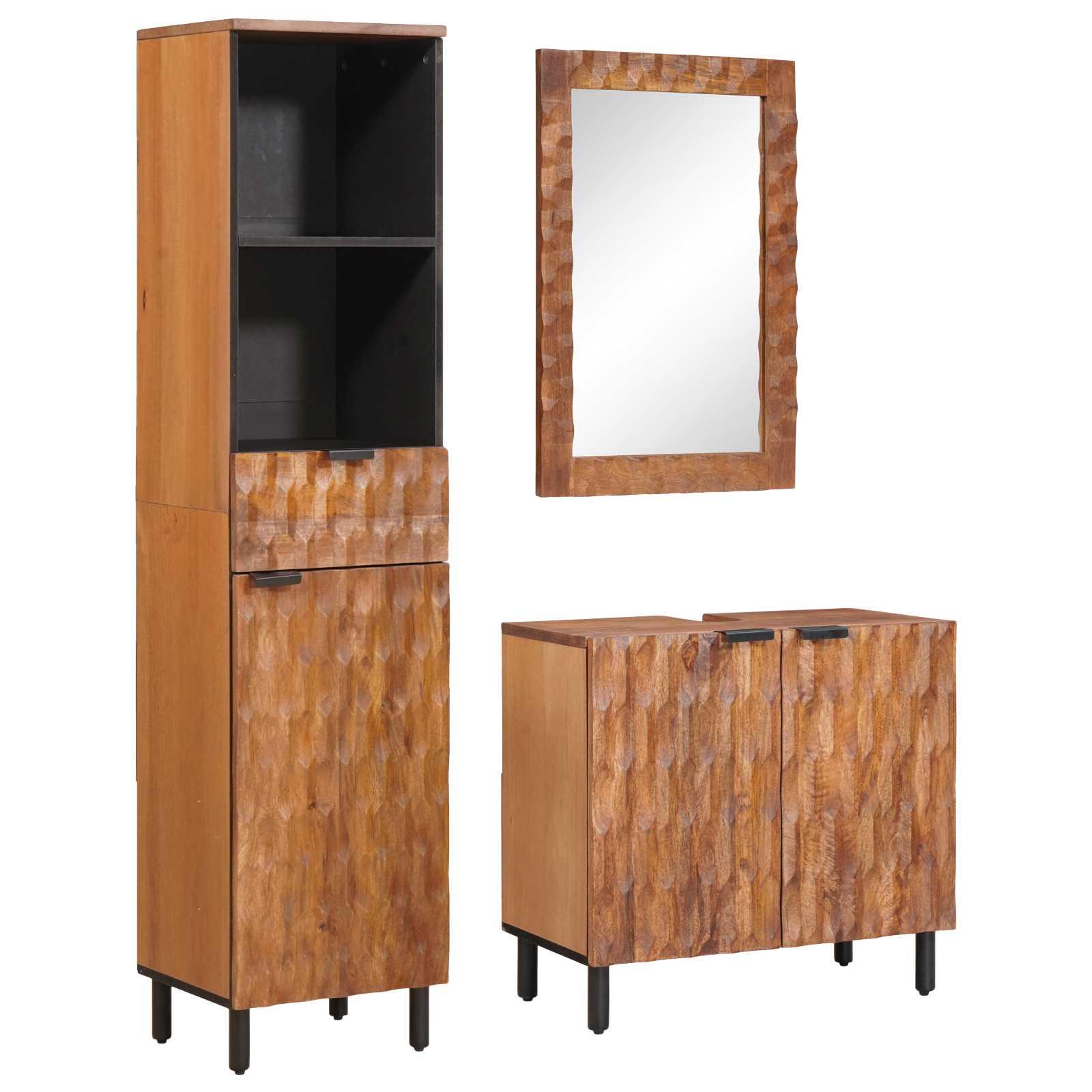 Badrum Set med låda 3 pcs Akaciabrun finish Massivt mangoträ