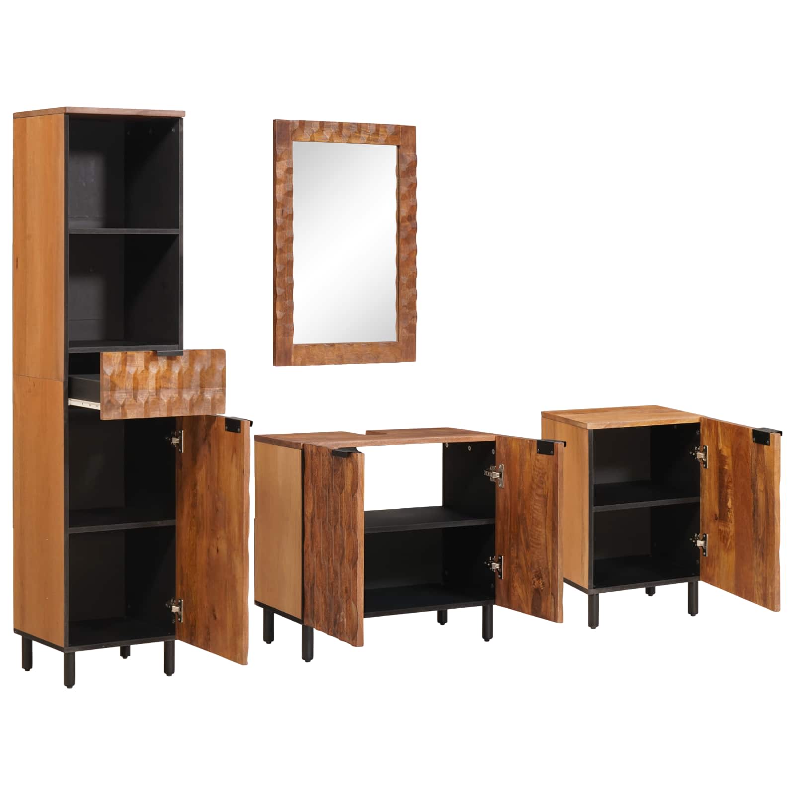 Badrum Set med låda 4 pcs Akaciabrun finish Massivt mangoträ