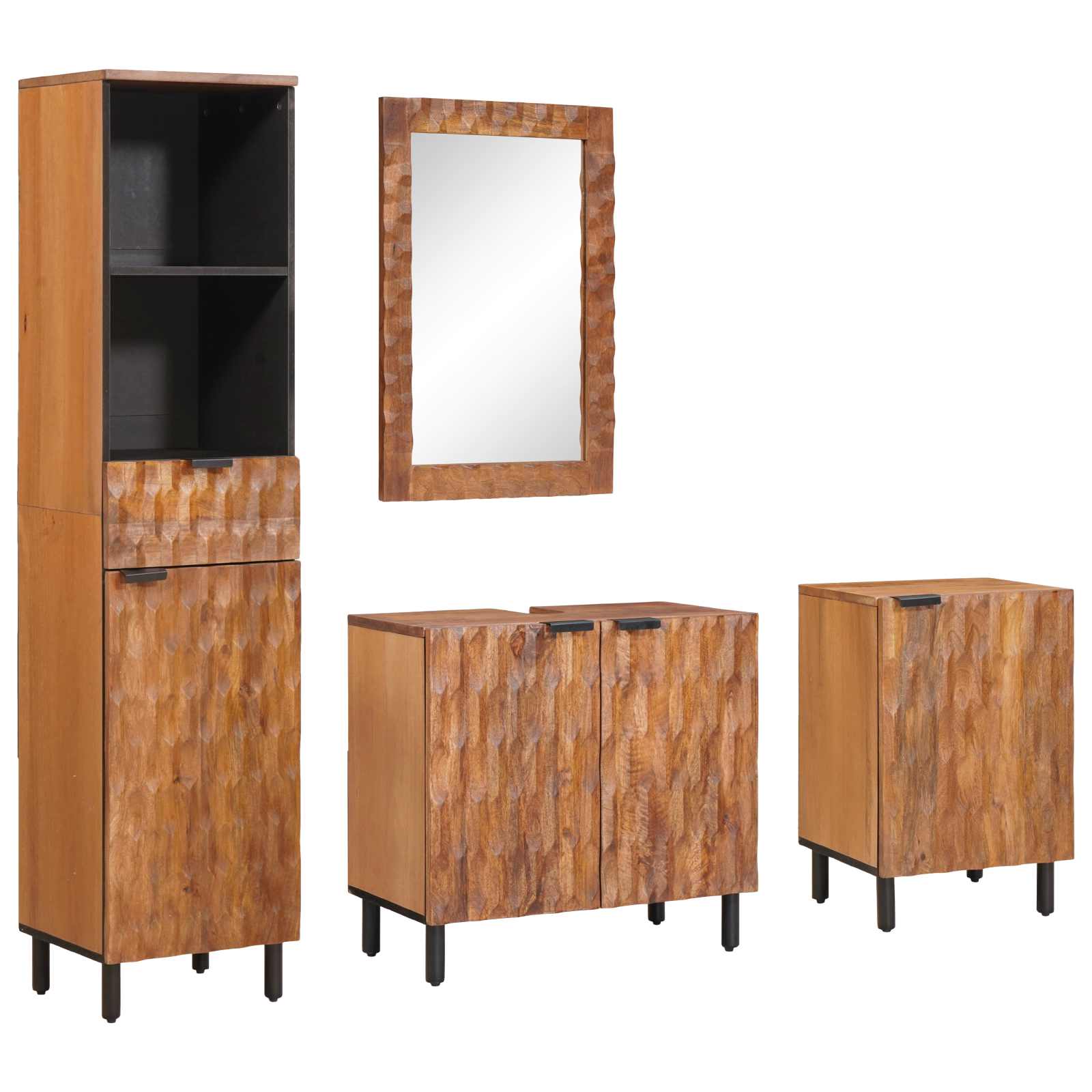Badrum Set med låda 4 pcs Akaciabrun finish Massivt mangoträ