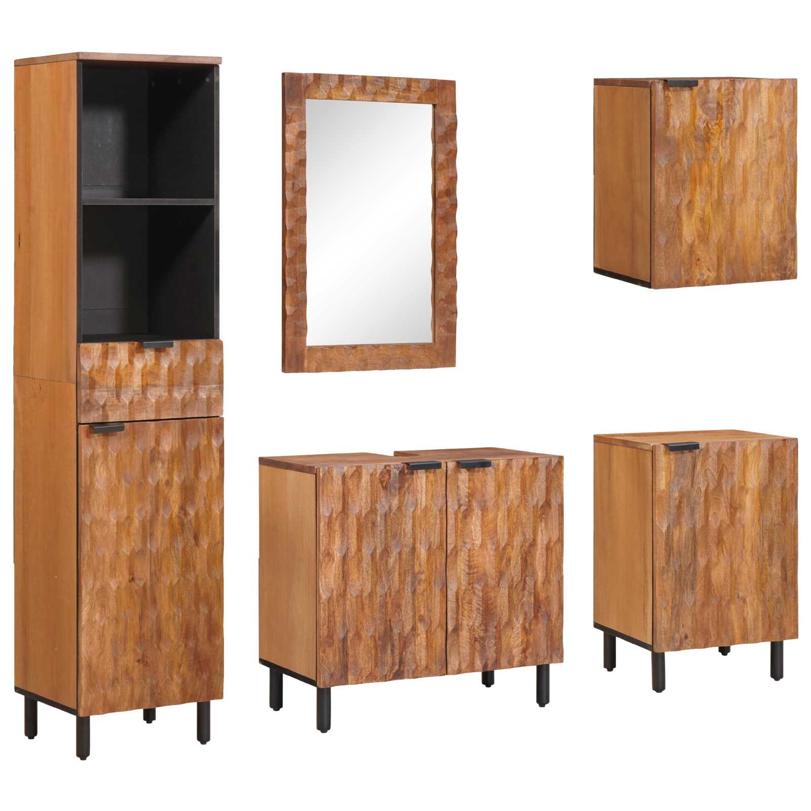 Badrum Set med låda 5 pcs Akaciabrun finish Massivt mangoträ
