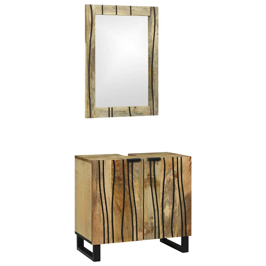 Badrumsskåpsset 2 st Naturlig 62 x 33 x 58 cm Massivt mangoträ