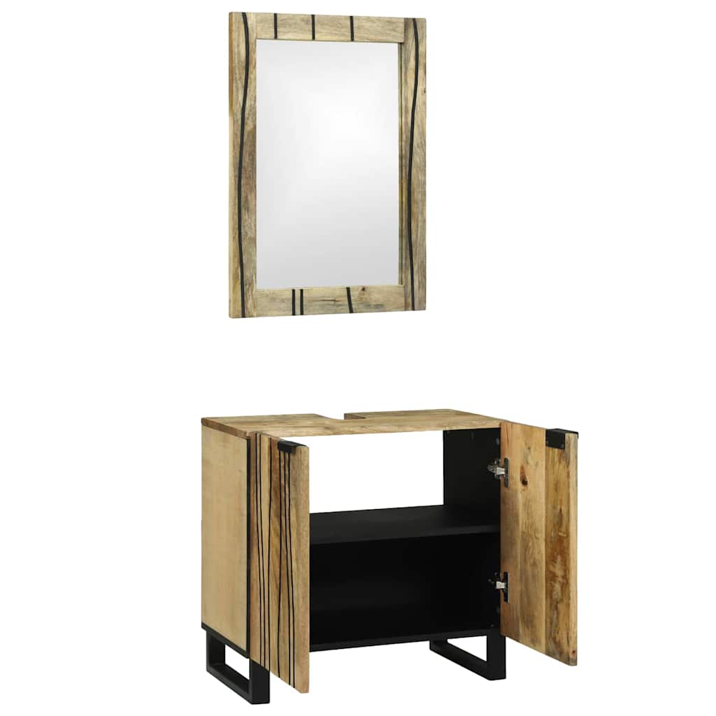 Badrumsskåpsset 2 st Naturlig 62 x 33 x 58 cm Massivt mangoträ