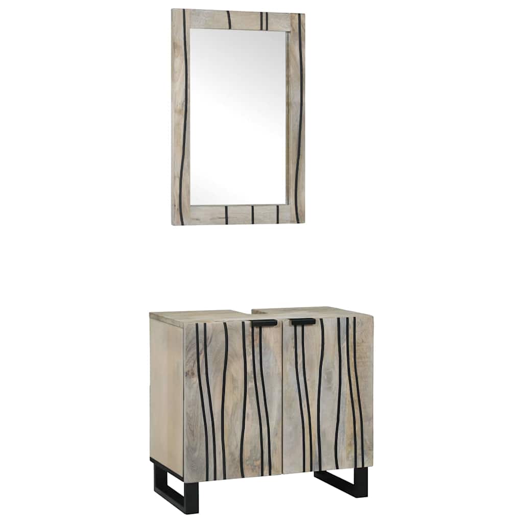 Badrumsskåpsset 2 st Vit 62 x 33 x 58 cm Massivt mangoträ