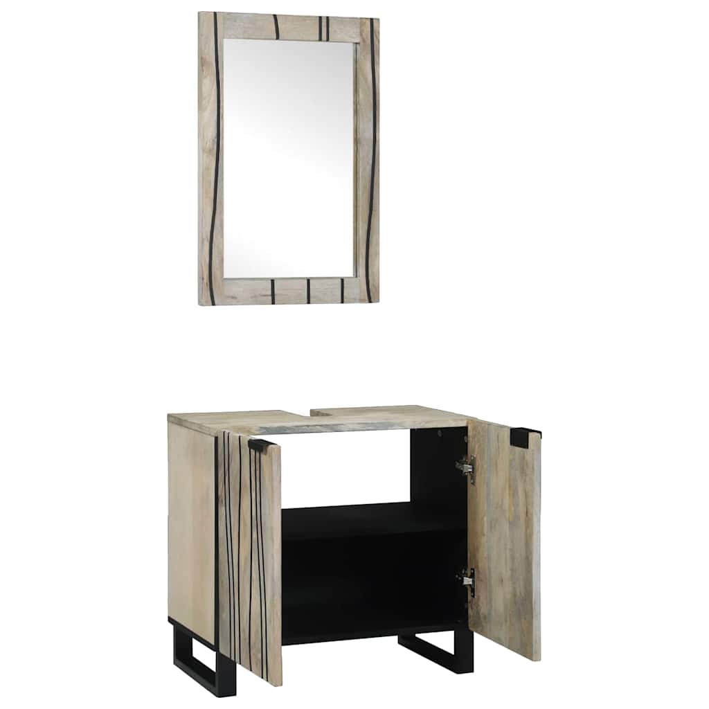 Badrumsskåpsset 2 st Vit 62 x 33 x 58 cm Massivt mangoträ