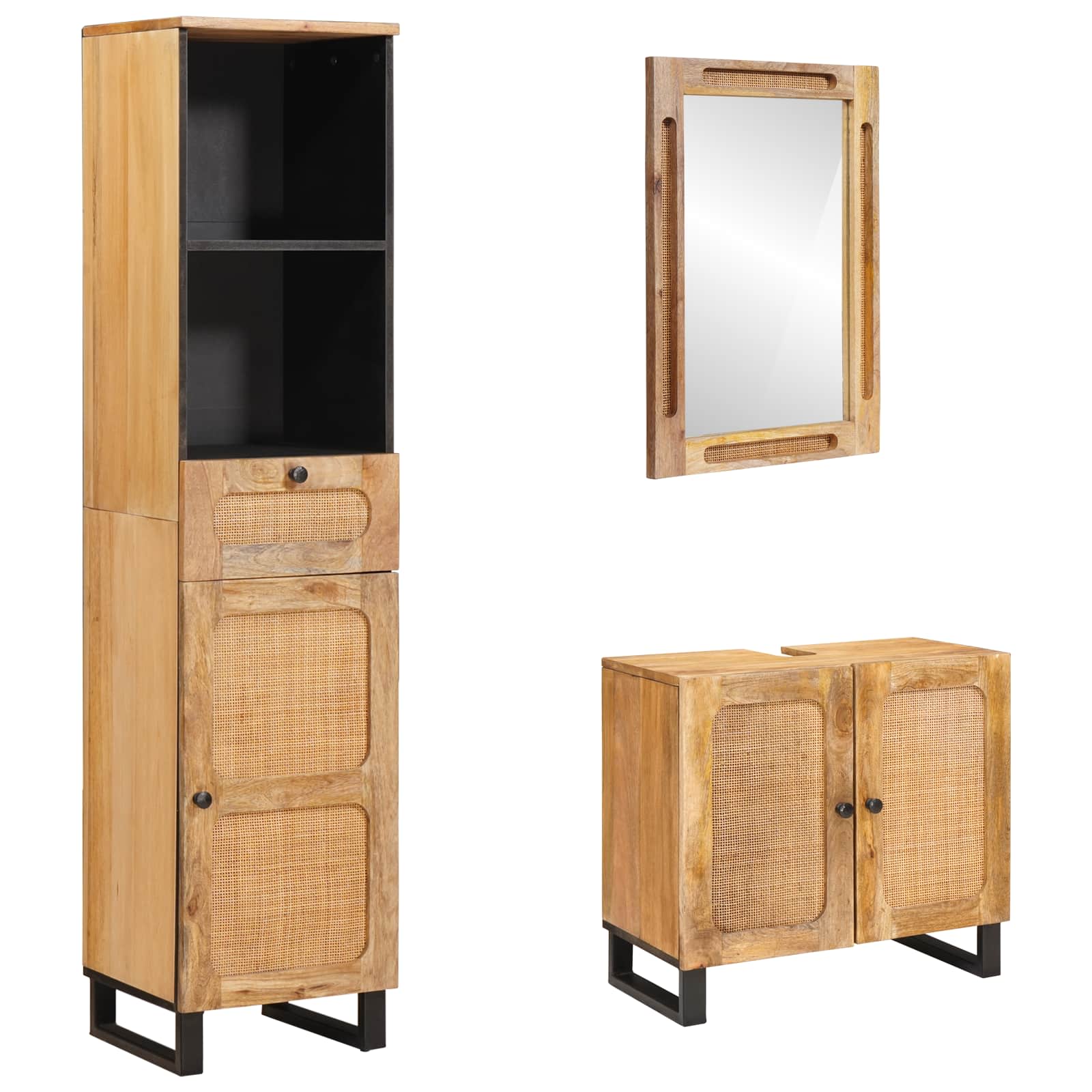 Badrum Set med låda med hylla 3 pcs Naturfärg Massivt mangoträ