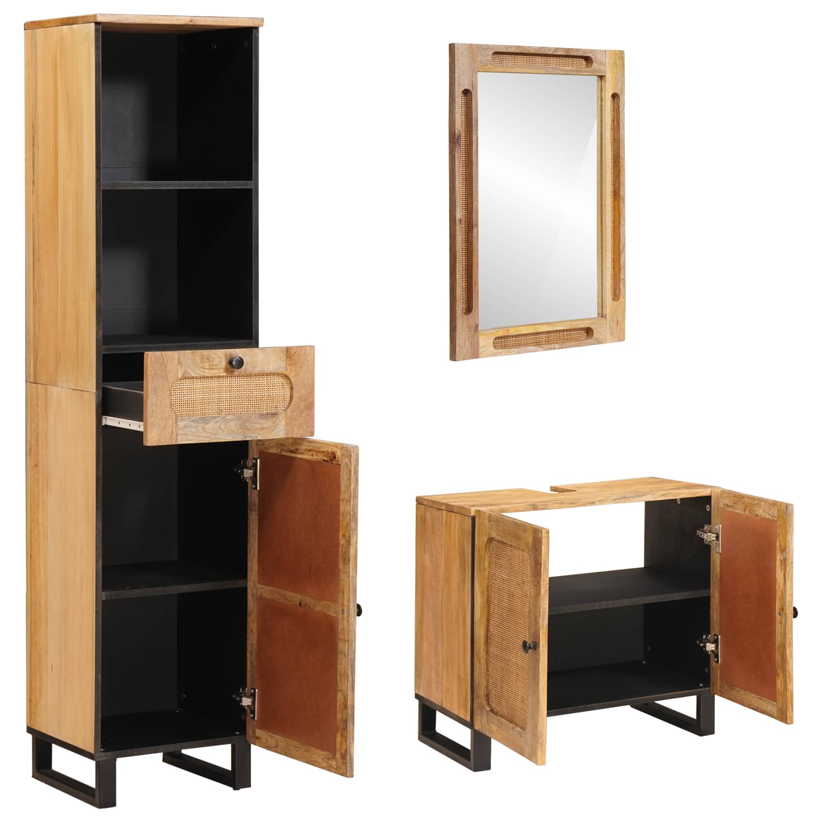 Badrum Set med låda med hylla 3 pcs Naturfärg Massivt mangoträ