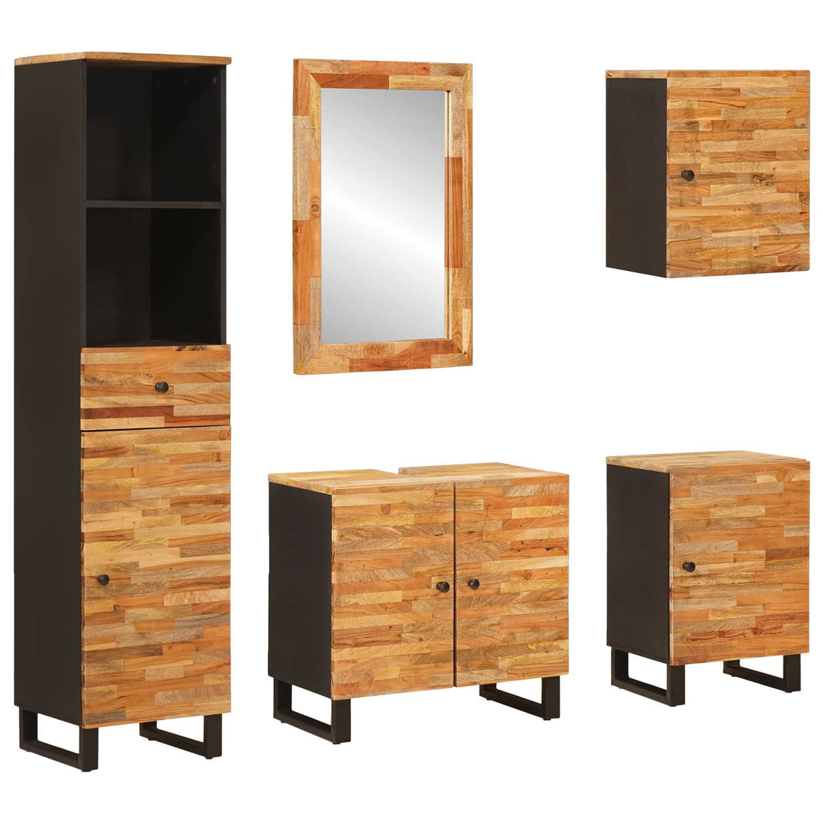 Badrum Set 5 st Naturfärg 38 x 33 x 160 cm Massivt mangoträ