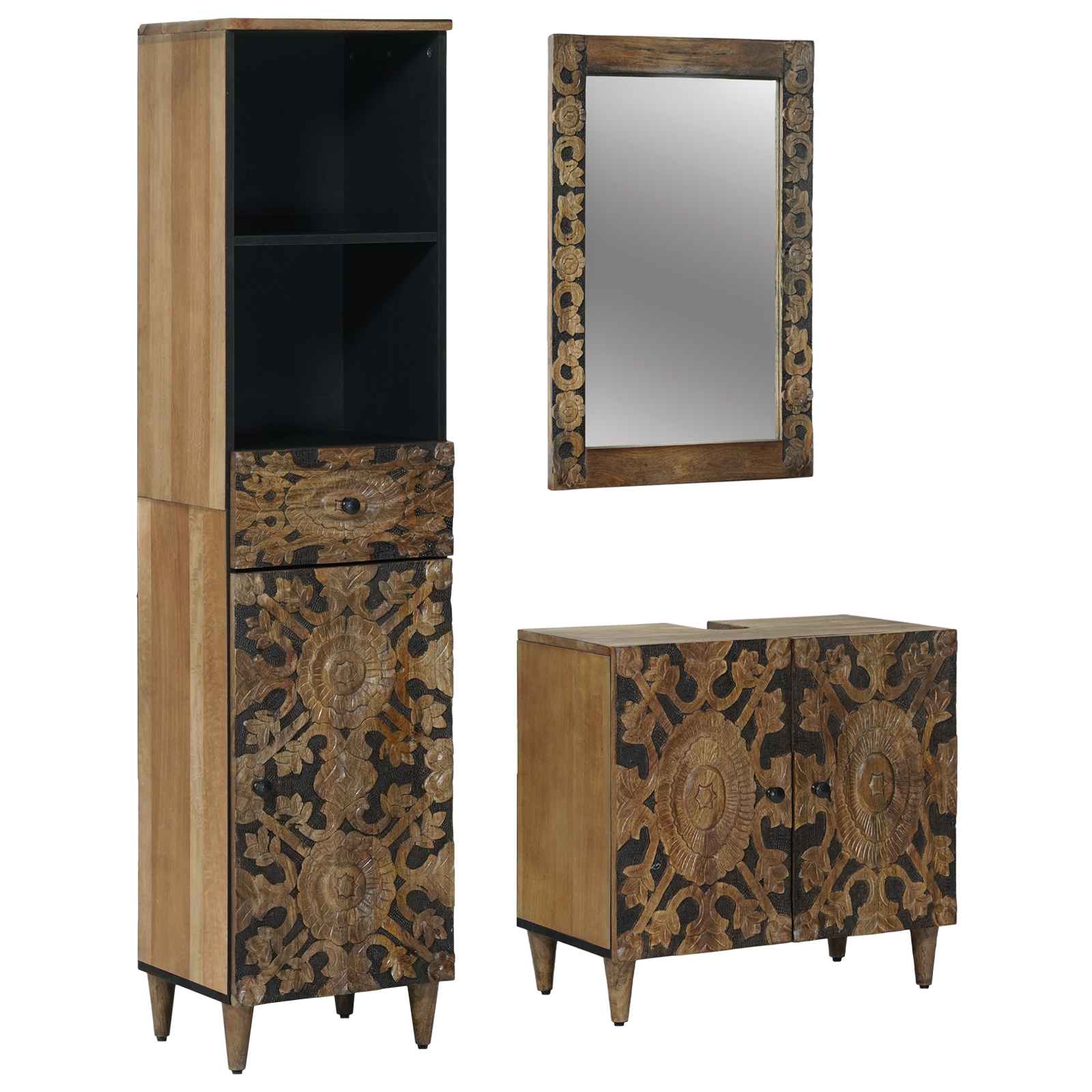 Badrumsmöbelset 3 st Brun 62 x 33 x 58 cm Massivt mangoträ