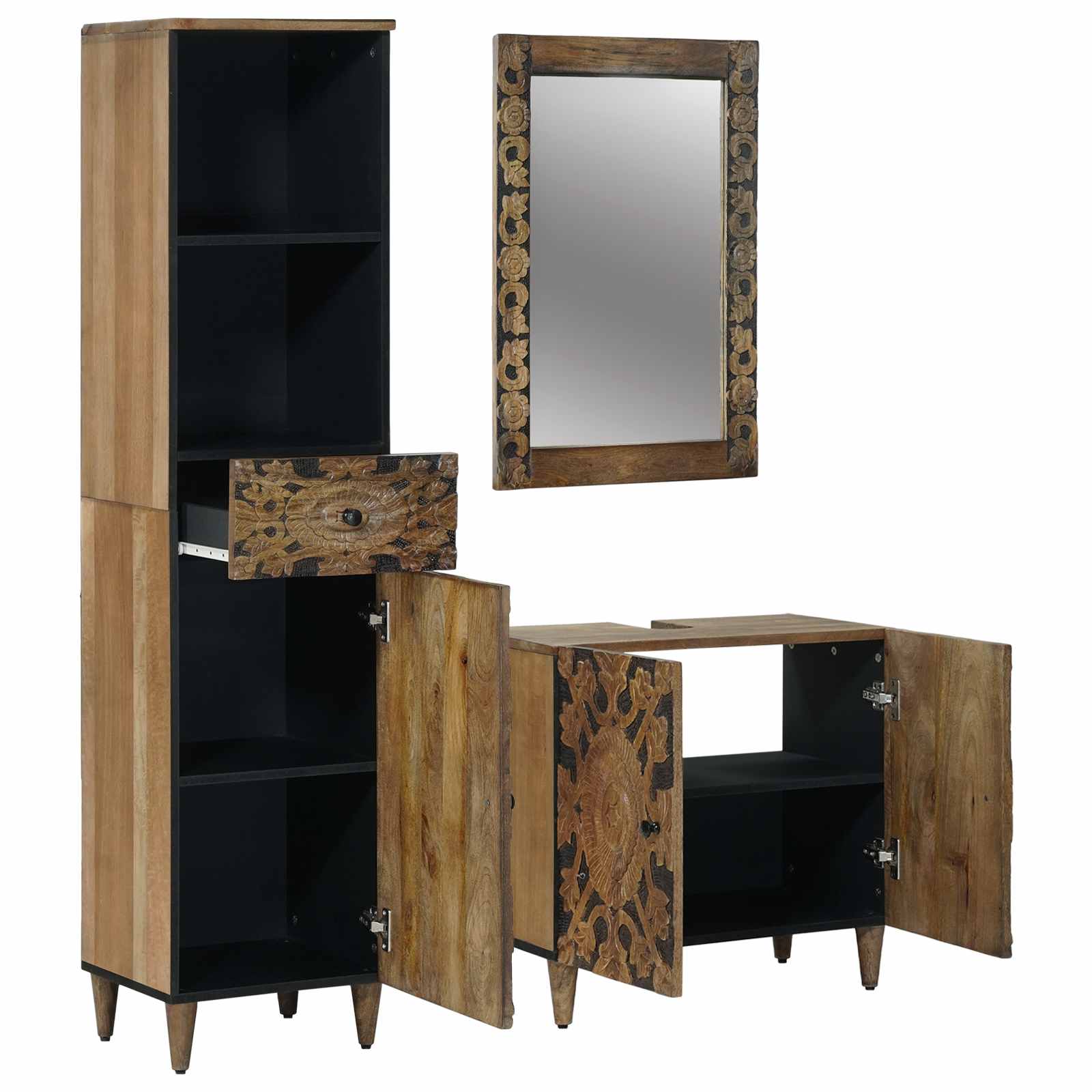 Badrumsmöbelset 3 st Brun 62 x 33 x 58 cm Massivt mangoträ