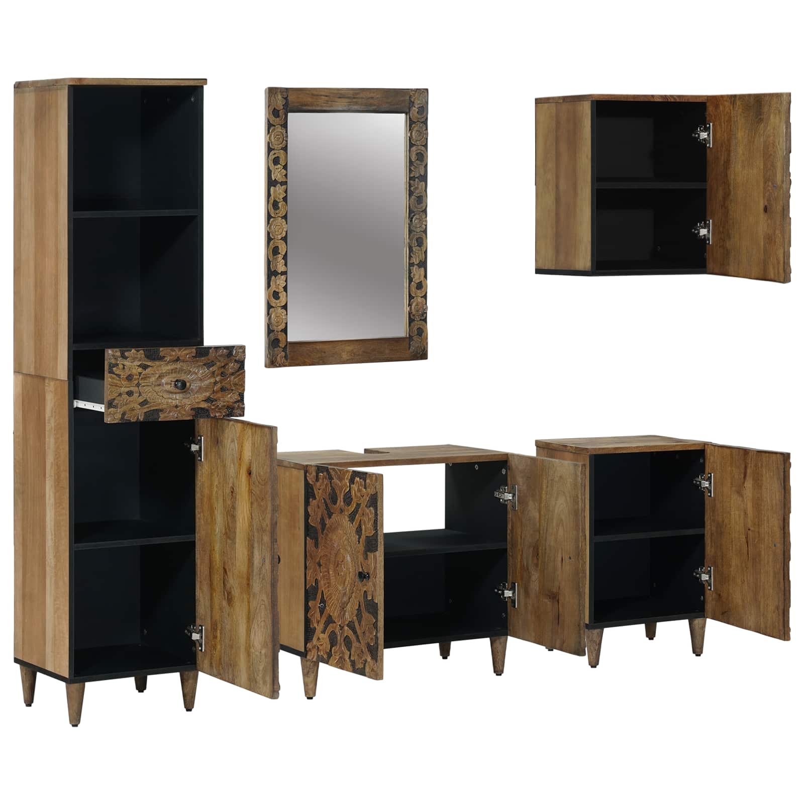 Badrumsmöbelset 5 st Brun 62 x 33 x 58 cm Massivt mangoträ