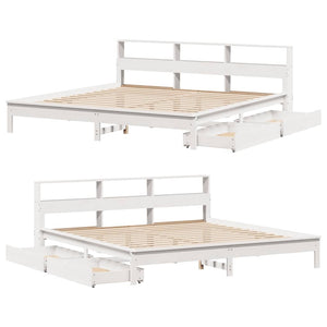 Säng med bokhylla utan madrass vit 180x200cm massiv furu