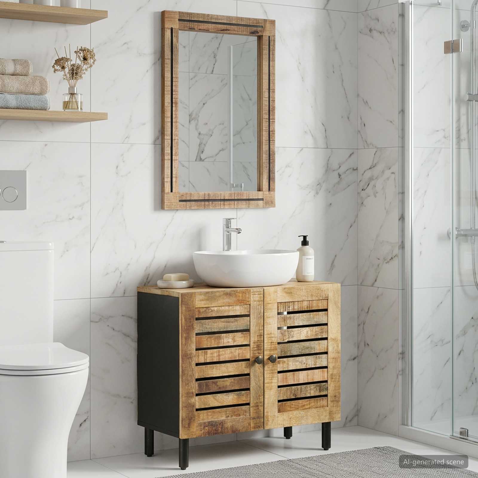 Badrumsskåpsset 2 st Naturlig 62 x 33 x 58 cm Massivt mangoträ