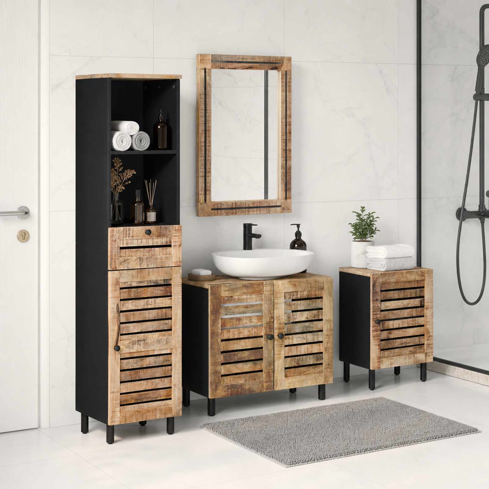 Badrumsskåpsset 4 st Naturlig 38 x 33 x 160 cm Massivt mangoträ