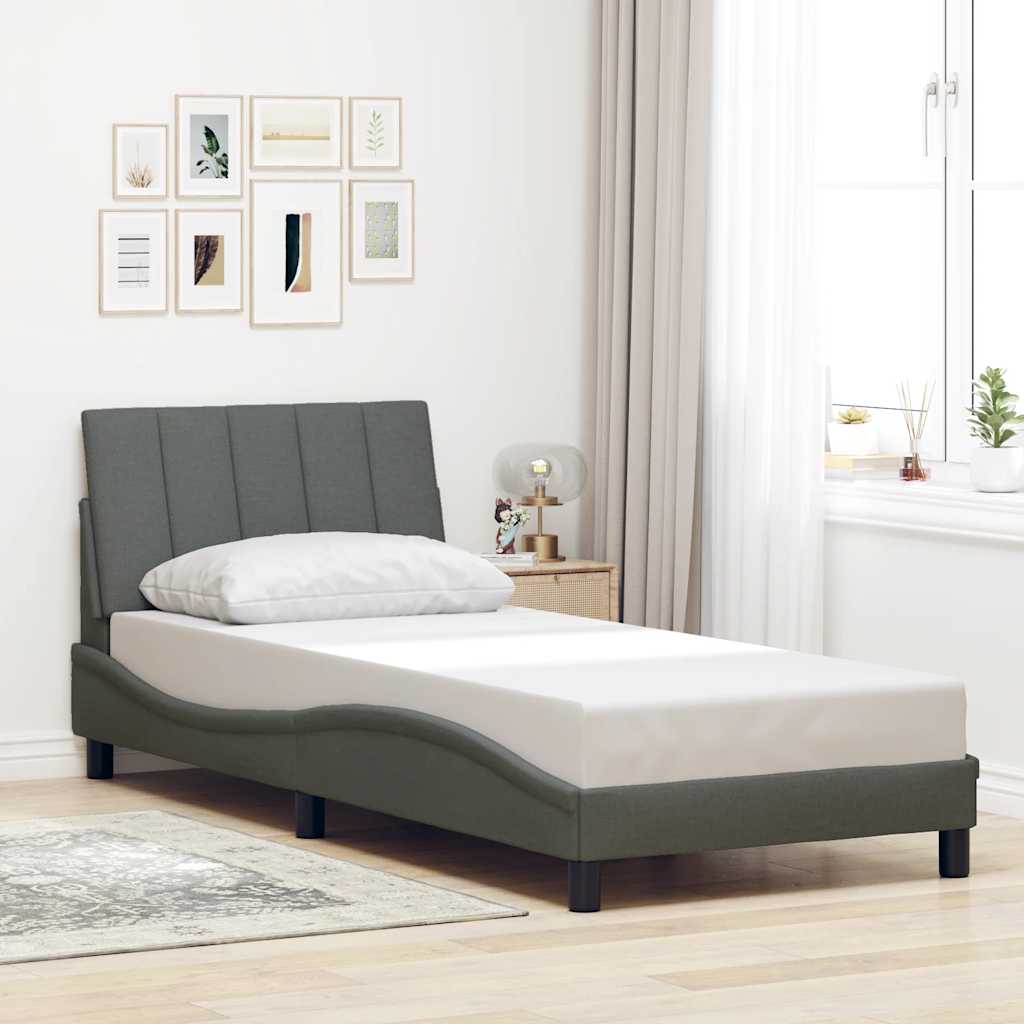 Bed Frame without Mattress "Hanko" Dark Grey 90x200 cm Fabric