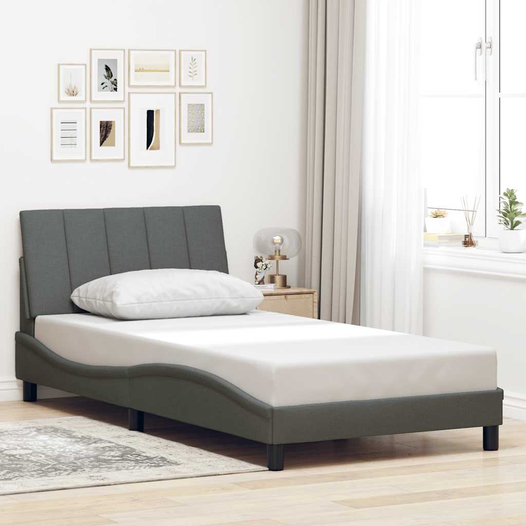 Bed Frame without Mattress "Hanko" Dark Grey 100x200 cm Fabric