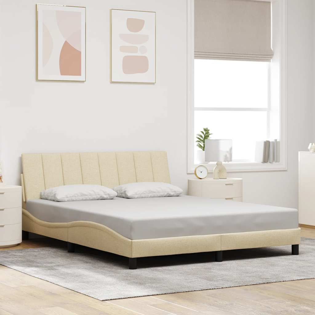 Bed Frame without Mattress "Hanko" Cream 160x200 cm Fabric