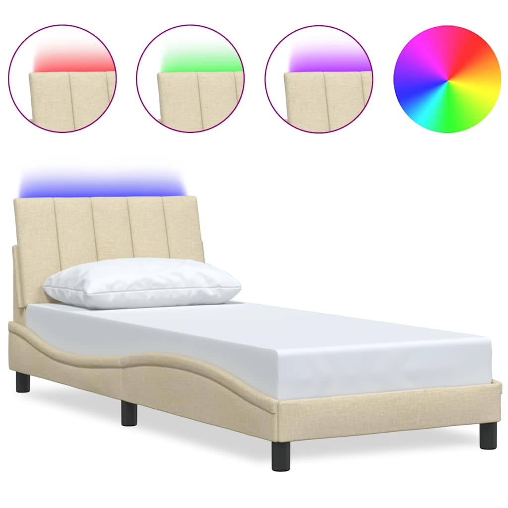 Bed Frame without Mattress "Hanko" Cream 80x200cm Fabric