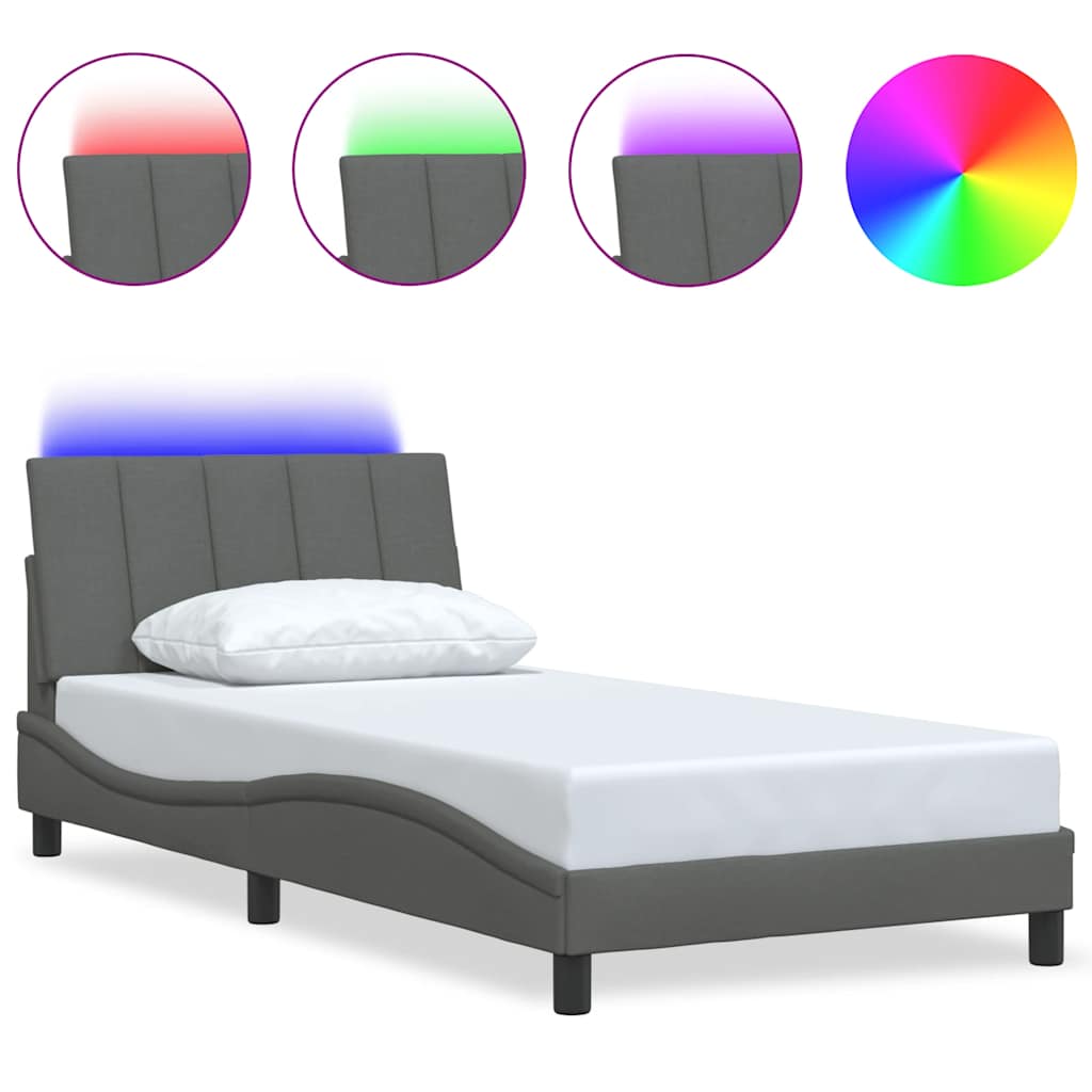 Bed Frame without Mattress "Hanko" Dark Grey 100x200cm Fabric