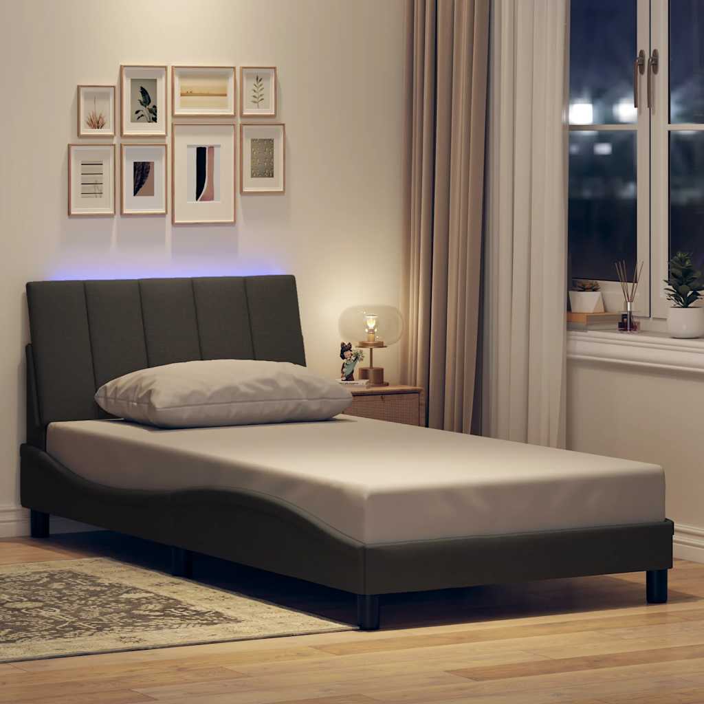 Bed Frame without Mattress "Hanko" Dark Grey 100x200cm Fabric