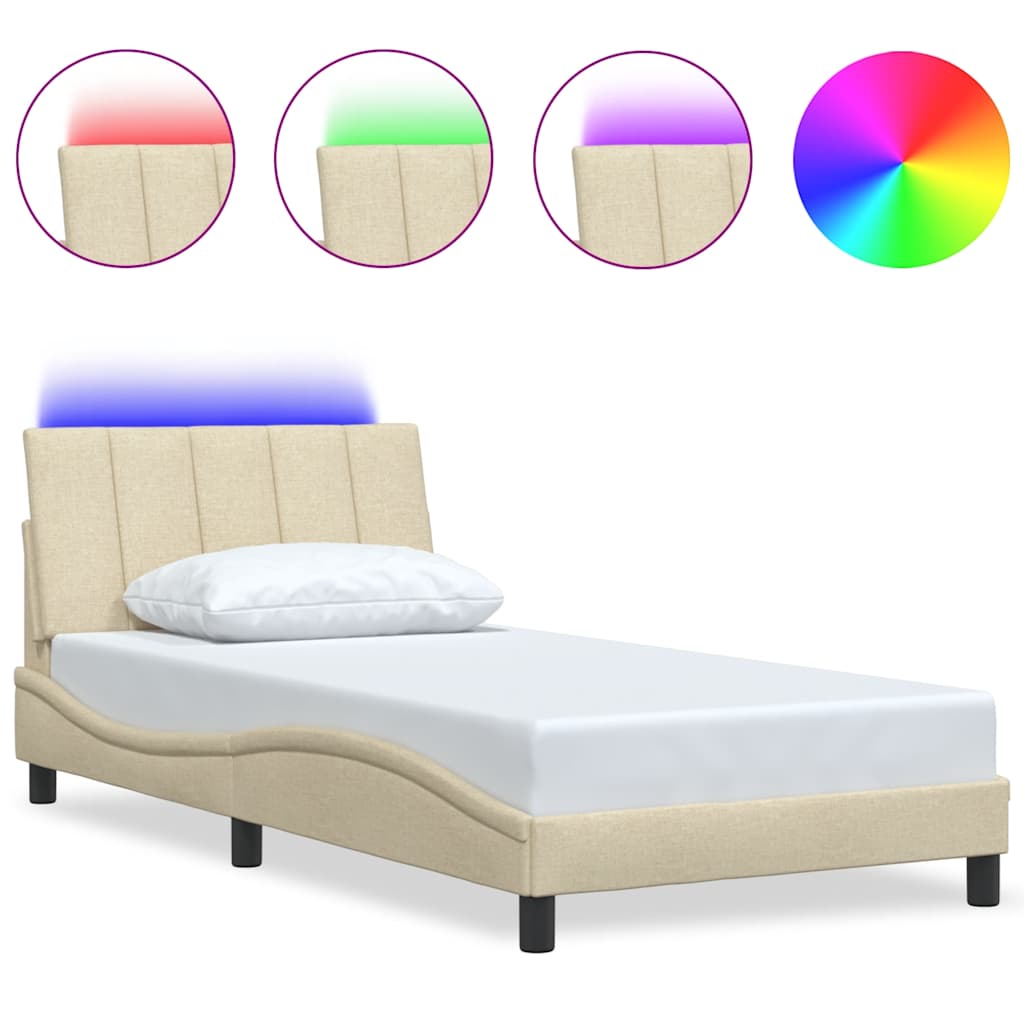 Bed Frame without Mattress "Hanko" Cream 100x200cm Fabric