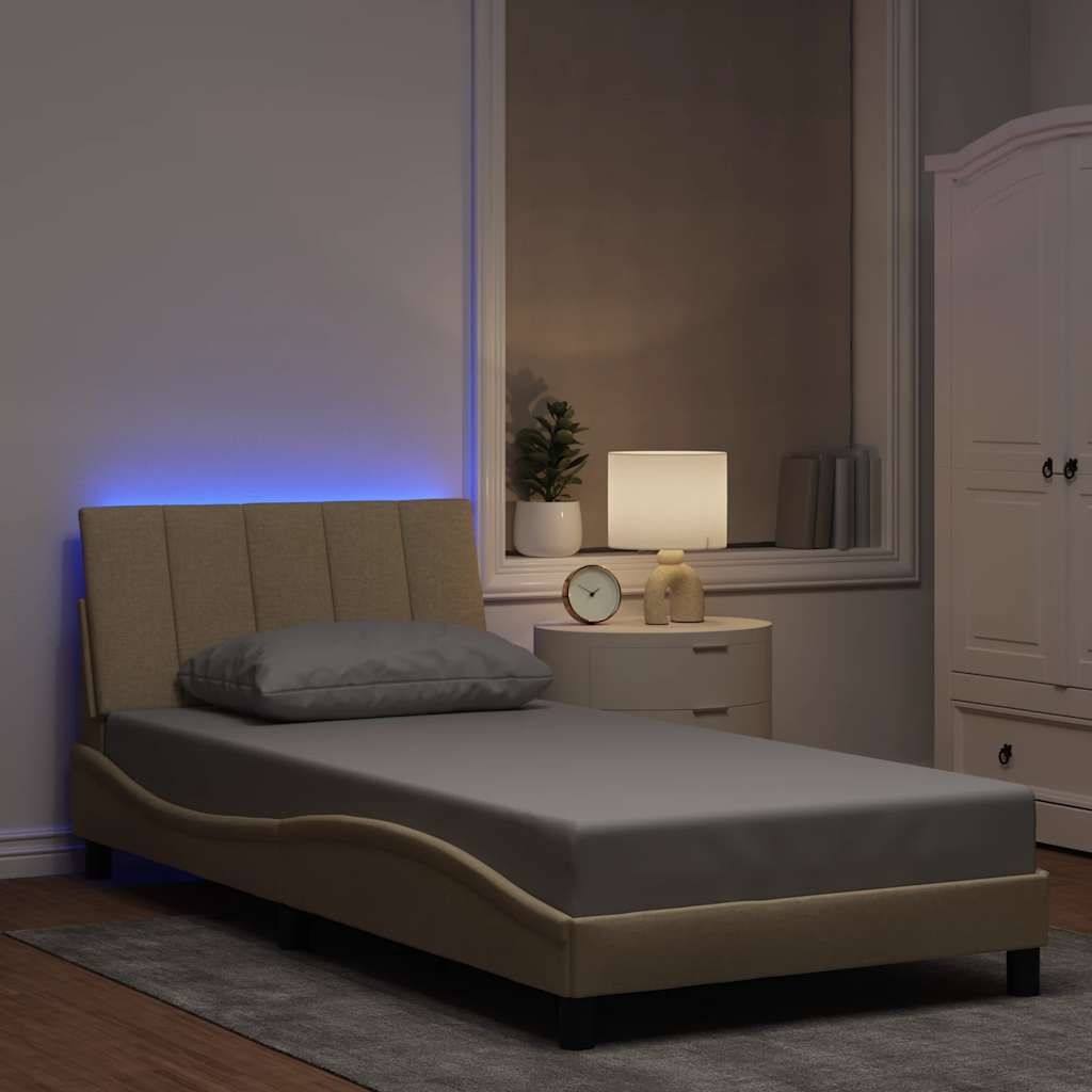 Bed Frame without Mattress "Hanko" Cream 100x200cm Fabric