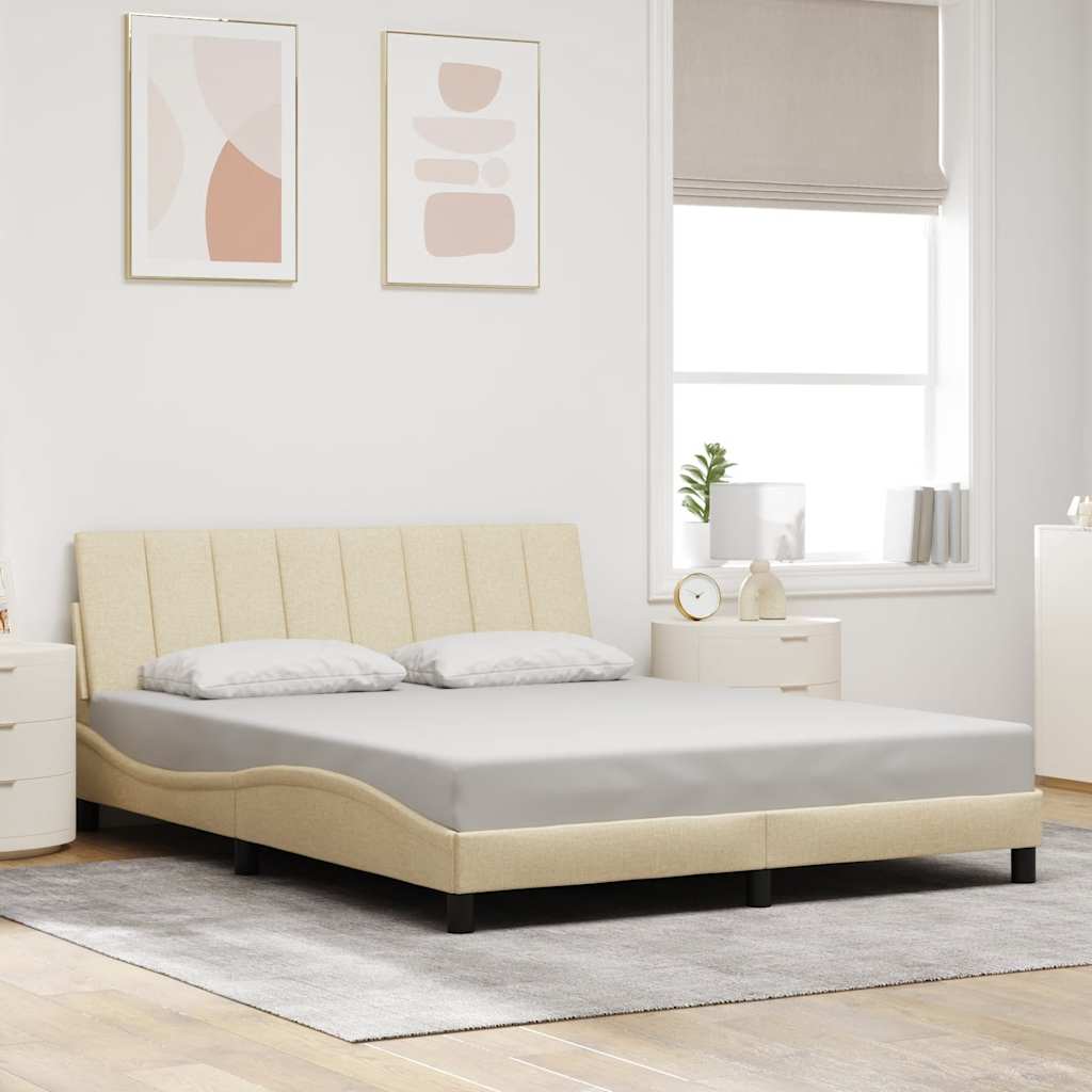 Bed Frame without Mattress "Hanko" Cream 160x200cm Fabric