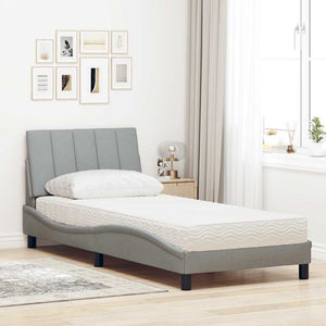 Bed with Mattress "Hanko" Light Grey 90x200 cm Fabric