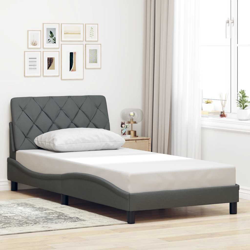 Bed Frame without Mattress Dark Grey 100x200 cm Fabric