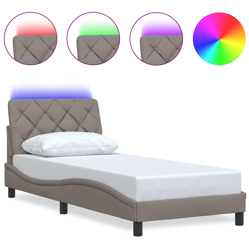 Bed Frame with LED without Mattress Taupe 80x200 cm Fabric