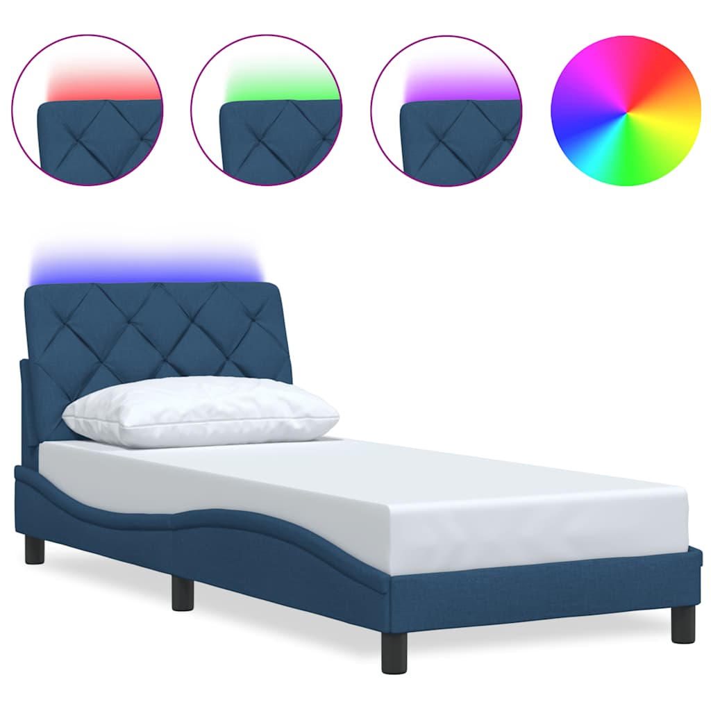 Bed Frame with LED without Mattress Blue 80x200 cm Fabric
