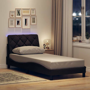 Bed Frame with LED without Mattress Dark Brown 90x190 cm Fabric