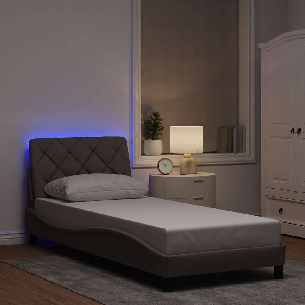Bed Frame with LED without Mattress Taupe 90x190 cm Fabric