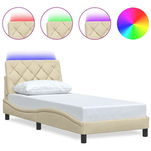 Bed Frame with LED without Mattress Cream 90x190 cm Fabric