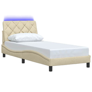 Bed Frame with LED without Mattress Cream 90x190 cm Fabric