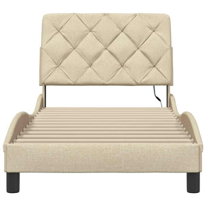 Bed Frame with LED without Mattress Cream 90x190 cm Fabric