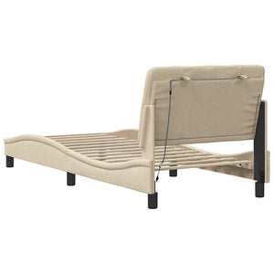 Bed Frame with LED without Mattress Cream 90x190 cm Fabric