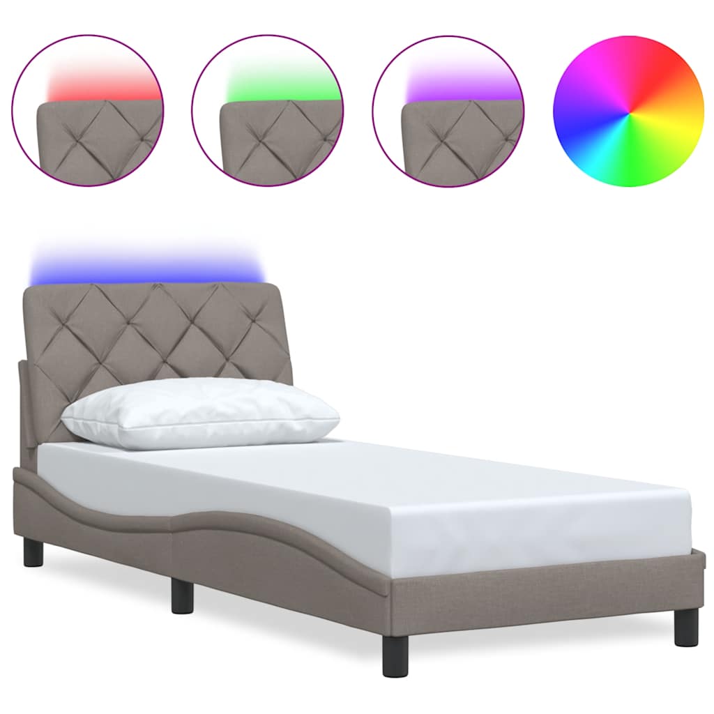 Bed Frame with LED without Mattress Taupe 90x200 cm Fabric