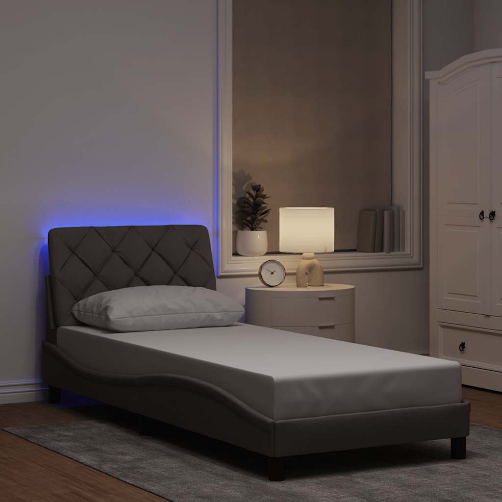 Bed Frame with LED without Mattress Taupe 90x200 cm Fabric