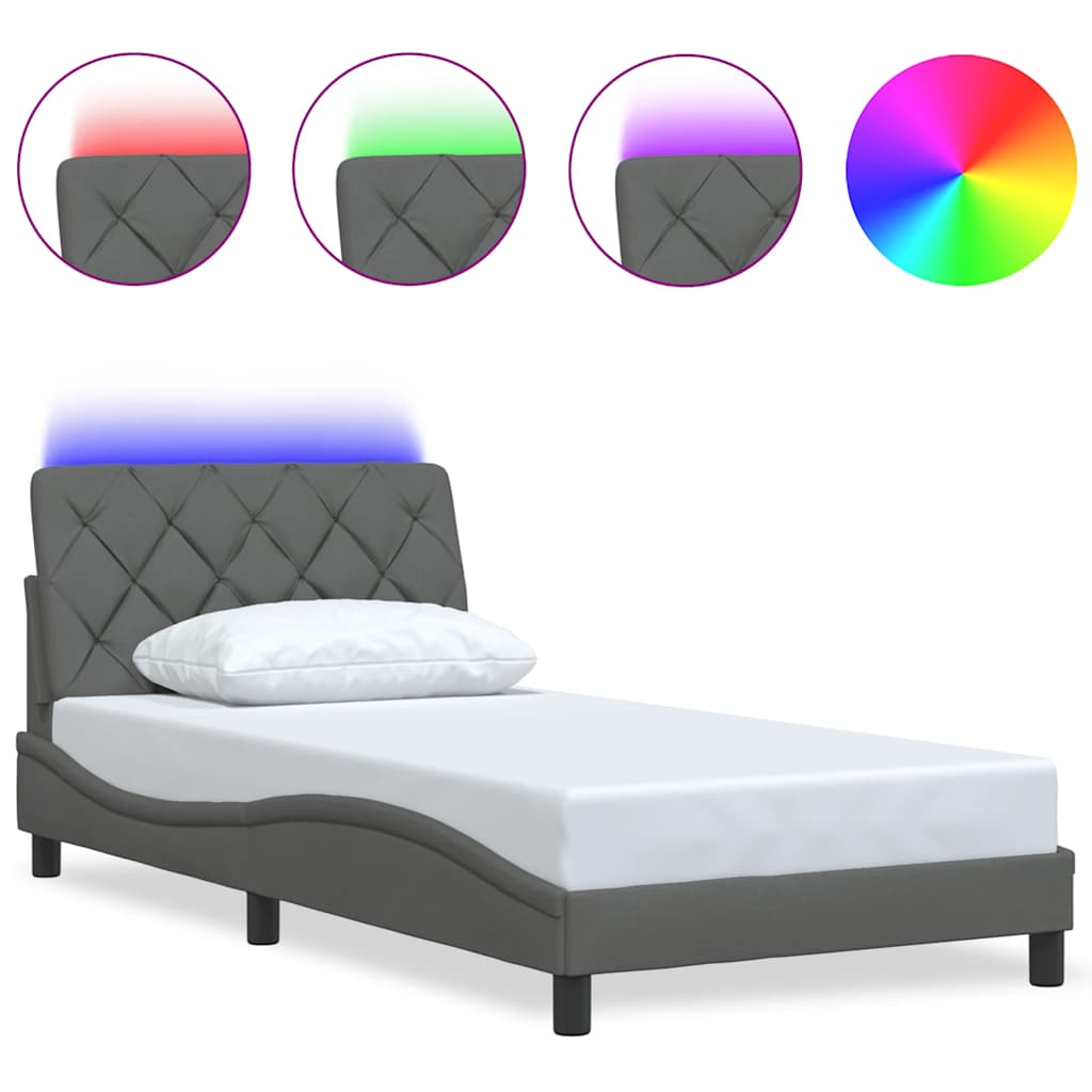 Bed Frame with LED without Mattress Dark Grey 100x200 cm Fabric