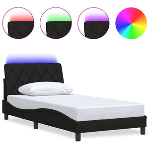 Bed Frame with LED without Mattress Black 100x200 cm Fabric