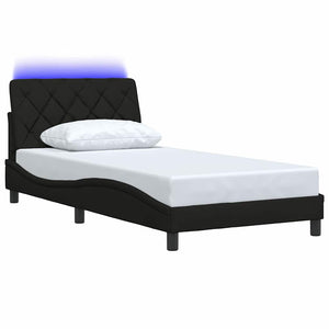 Bed Frame with LED without Mattress Black 100x200 cm Fabric