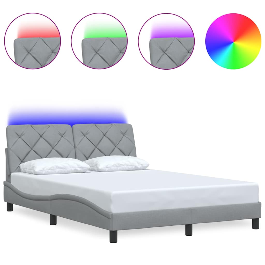 Bed Frame with LED without Mattress Light Grey 120x200 cm Fabric