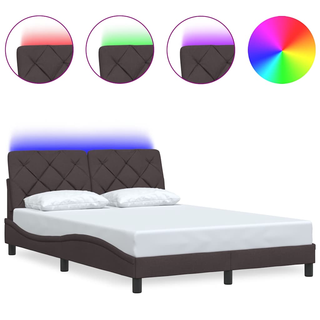 Bed Frame with LED without Mattress Dark Brown 120x200 cm Fabric