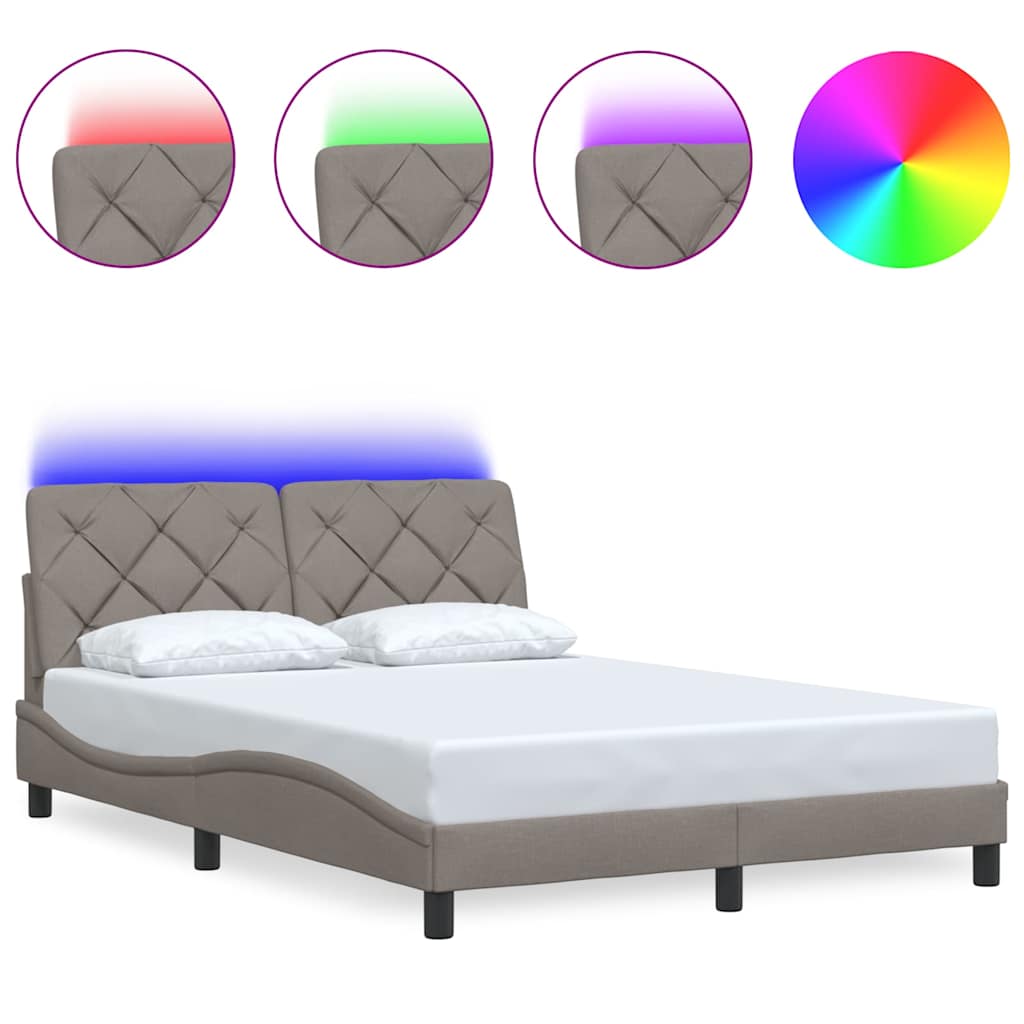 Bed Frame with LED without Mattress Taupe 120x200 cm Fabric